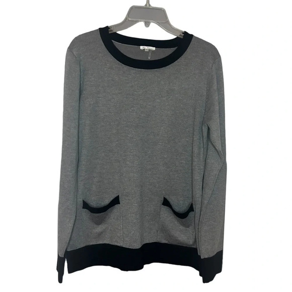 Vila Milano sweater gray black front pockets cotton stretch women’s size medium - Picture 7 of 7